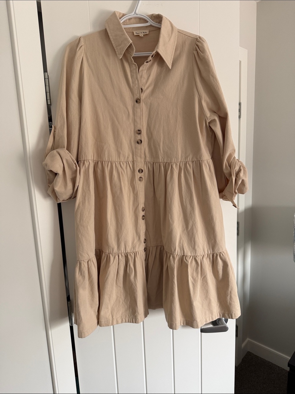 Beige Tiered Button-Front Mini Dress by Rails & Raye